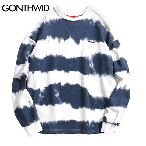 GONTHWID Harajuku Tie Dye Striped Pullover Sweatshirts Hoodies 2023 Mens Hip Hop Casual Streetwear Hoodie Outwear Tops