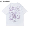 GONTHWID Harajuku Tshirts Cartoon Bear Rabbit Space Short Sleeve Tees Shirts Streetwear Hip Hop Casual Cotton Loose Tops
