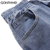GONTHWID Harem Denim Jeans Embroidery Smile Face Graffiti Ink Jogger Baggy Pants Streetwear Men Hip Hop Harajuku Casual Trousers