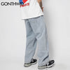GONTHWID Harem Denim Jeans Embroidery Smile Face Graffiti Ink Jogger Baggy Pants Streetwear Men Hip Hop Harajuku Casual Trousers