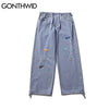 GONTHWID Harem Denim Jeans Embroidery Smile Face Graffiti Ink Jogger Baggy Pants Streetwear Men Hip Hop Harajuku Casual Trousers