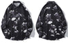 GONTHWID Hawaiian Beach Shirts Graffiti Flowers Print Long Sleeve Button Shirts Hip Hop Casual Harajuku Holiday Party Blouse