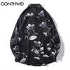 GONTHWID Hawaiian Beach Shirts Graffiti Flowers Print Long Sleeve Button Shirts Hip Hop Casual Harajuku Holiday Party Blouse