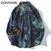 GONTHWID Hawaiian Beach Shirts Graffiti Spider Butterfly Insect Print Long Sleeve Button Shirt Men Hip Hop Casual Punk Rock Tops
