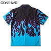GONTHWID Hawaiian Beach Shirts Hip Hop Fire Flame Casual Button Shirt Mens Summer Short Sleeve Holiday Party Blouse Tops