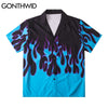 GONTHWID Hawaiian Beach Shirts Hip Hop Fire Flame Casual Button Shirt Mens Summer Short Sleeve Holiday Party Blouse Tops