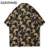 GONTHWID Hawaiian Beach Shirts Streetwear Animal Tigers Print Short Sleeve Shirt Harajuku Hip Hop Casual Aloha HolidayTops