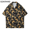 GONTHWID Hawaiian Beach Shirts Streetwear Animal Tigers Print Short Sleeve Shirt Harajuku Hip Hop Casual Aloha HolidayTops