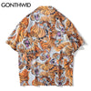 GONTHWID Hawaiian Shirt Streetwear Animal Tiger Shirts Streetwear Men Hip Hop Harajuku Casual Beach Holiday Button Casual Tops