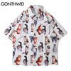 GONTHWID Hawaiian Shirts Harajuku Cartoon Animal Cats Print Beach Shirt Holiday Streetwear Hip Hop Tropical Casual Tops