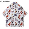 GONTHWID Hawaiian Shirts Harajuku Cartoon Animal Cats Print Beach Shirt Holiday Streetwear Hip Hop Tropical Casual Tops