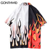 GONTHWID Hawaiian Shirts Streetwear Fire Flame Color Block Patchwork Shirt Men Harajuku Casual Hip Hop Beach Button Tops