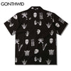 GONTHWID Hawaiian Shirts Streetwear Skull Skeleton Print Beach Shirt Streetwear Hip Hop Casual Tropical Harajuku Button Tops