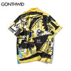 GONTHWID Hip Hop Graffiti Hawaiian Aloha Fancy  Beach Shirts Streetwear 2023 Summer Mens Casual Camp Holiday Dress Shirts Male