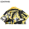 GONTHWID Hip Hop Graffiti Hawaiian Aloha Fancy  Beach Shirts Streetwear 2023 Summer Mens Casual Camp Holiday Dress Shirts Male