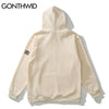 GONTHWID Hip Hop Streetwear Hoodie Sweatshirt Skeleton Patch Fleece Hooded 2023 Mens Harajuku Winter Cotton Pullover Brown