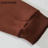 GONTHWID Hip Hop Streetwear Hoodie Sweatshirt Skeleton Patch Fleece Hooded 2023 Mens Harajuku Winter Cotton Pullover Brown