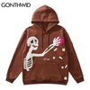 GONTHWID Hip Hop Streetwear Hoodie Sweatshirt Skeleton Patch Fleece Hooded 2023 Mens Harajuku Winter Cotton Pullover Brown