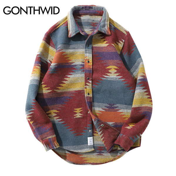 GONTHWID Hip Hop Tie Dye Snap Button Long Sleeve Shirts Men Casual Streetwear Dress Shirt Coats Male Hipster Shirts Tops