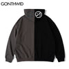 GONTHWID Hip Hop Zip Up Gothic Hoodie Jacket Hooded Sweatshirt Two Tone Punk Zipper Coat 2023 Mens Harajuku Autumn Cotton Jacket