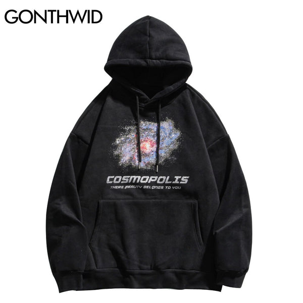 GONTHWID Hoodies Streetwear Hip Hop Galaxy Universe Print Hooded Sweatshirts Harajuku Mens Casual Fleece Pullover Tops Coats