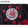 GONTHWID Japanese Devil Print Kimono Cardigan Shirts Casual Open Front Coats Streetwear Harajuku Hip Hop Jackets Summer Tops Men