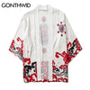 GONTHWID Japanese Devil Print Kimono Cardigan Shirts Casual Open Front Coats Streetwear Harajuku Hip Hop Jackets Summer Tops Men