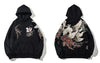 GONTHWID Japanese Streetwear Hoodie Hip Hop Sweatshirt Embroidered Fox Hooded 2023 Mens Harajuku Cotton Casual Pullover Black
