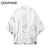 GONTHWID Japanese Style Cranes Print Kimono Cardigan Jackets Coat Tops Hip Hop Harajuku Casual Streetwear Jacket Coats