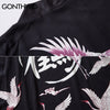 GONTHWID Japanese Style Cranes Print Kimono Cardigan Jackets Coat Tops Hip Hop Harajuku Casual Streetwear Jacket Coats