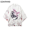 GONTHWID Japanese Style Cranes Print Kimono Cardigan Jackets Coat Tops Hip Hop Harajuku Casual Streetwear Jacket Coats