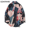 GONTHWID Japanese Ukiyo E Geometry Patchwork Long Sleeve Shirts 2023 Hip Hop Casual Streetwear Shirts Men Women Tops