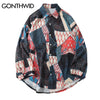 GONTHWID Japanese Ukiyo E Geometry Patchwork Long Sleeve Shirts 2023 Hip Hop Casual Streetwear Shirts Men Women Tops