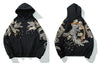 GONTHWID Japanse Streetwear Hoodie Hip Hop Sweatshirt Embroidered Dragon Phoenix Hooded 2023 Mens Harajuku Cotton Pullover Black