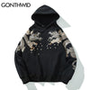 GONTHWID Japanse Streetwear Hoodie Hip Hop Sweatshirt Embroidered Dragon Phoenix Hooded 2023 Mens Harajuku Cotton Pullover Black