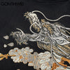 GONTHWID Japanse Streetwear Hoodie Hip Hop Sweatshirt Embroidered Dragon Phoenix Hooded 2023 Mens Harajuku Cotton Pullover Black