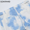 GONTHWID Jeans Pants Harajuku Graffiti Tie Dye Jean Denim Pants Streetwear Mens Casual Hip Hop Loose Trousers