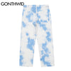 GONTHWID Jeans Pants Harajuku Graffiti Tie Dye Jean Denim Pants Streetwear Mens Casual Hip Hop Loose Trousers