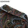 GONTHWID Knitted Shirts Harajuku Bandana Paisley Pattern Flowers Button Shirt Hip Hop Casual Long Sleeve Streetwear Tops Coats