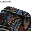 GONTHWID Knitted Shirts Nation Style Geometry Flowers Color Block Patchwork Long Sleeve Button Shirt Hip Hop Casual Tops Coats