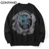 GONTHWID Knitted Sweaters Hip Hop Lightning 3D Angel Statue Print Pullover Sweater Streetwear Hip Hop Casual Loose Tops