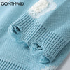 GONTHWID Knitwear Sweater Women Harajuku Hip Hop Streetwear Knitted Cloud Ripped Holes Casual Kawaii Loose Pullover Jumpers Tops