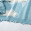 GONTHWID Knitwear Sweater Women Harajuku Hip Hop Streetwear Knitted Cloud Ripped Holes Casual Kawaii Loose Pullover Jumpers Tops