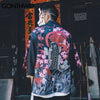GONTHWID Koi Carp Fish Cherry Blossoms Flowers Print Japanese Kimono Cardigan Jackets Streetwear Hip Hop Harajuku Casual Tops