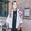 GONTHWID Koi Carp Fish Cherry Blossoms Flowers Print Japanese Kimono Cardigan Jackets Streetwear Hip Hop Harajuku Casual Tops