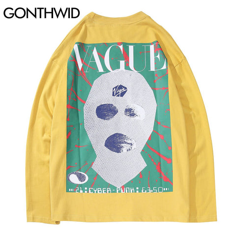 GONTHWID Long Sleeve Tees Shirts Creative Print Casual Loose Skateboard Tshirts Streetwear Mens Hip Hop Harajuku Tops