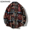GONTHWID Nation Style Knitted Shirts Casual Geometry Pattern Button Shirts Streetwear Harajuku Hip Hop Casual Tops Coats