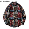 GONTHWID Nation Style Knitted Shirts Casual Geometry Pattern Button Shirts Streetwear Harajuku Hip Hop Casual Tops Coats