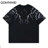 GONTHWID Oversized Tees Shirts Harajuku Lightning Angel Print Tshirts Streetwear Hipster Hip Hop Casual Cotton Short Sleeve Tops