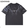 GONTHWID Oversized Tees Shirts Harajuku Lightning Angel Print Tshirts Streetwear Hipster Hip Hop Casual Cotton Short Sleeve Tops